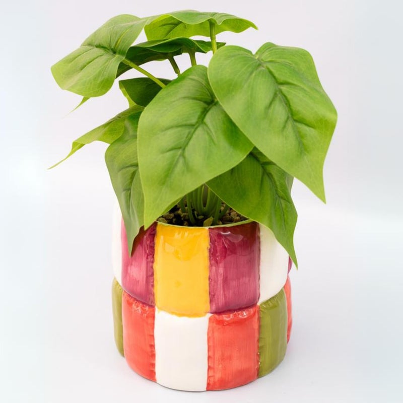 ban.do Novelty Ceramic Planter with Drainage Hole, Decorative Planter, Ceramic Planter for Home Decor, Cute Decor, Unique Planter, Colorblock - Image 3