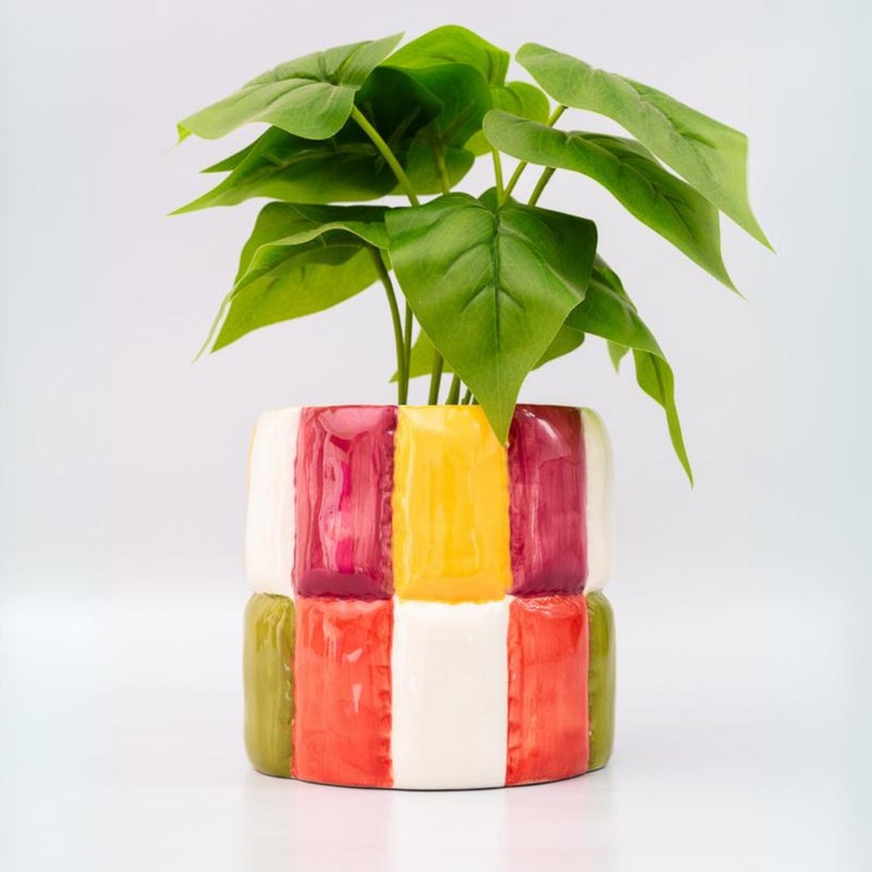 ban.do Novelty Ceramic Planter with Drainage Hole, Decorative Planter, Ceramic Planter for Home Decor, Cute Decor, Unique Planter, Colorblock - Image 2