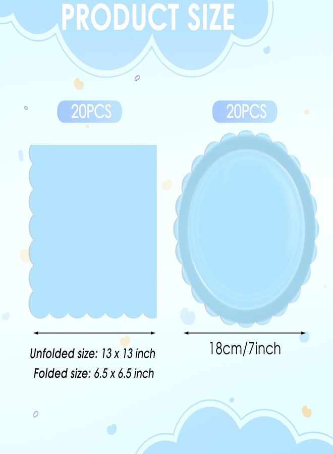 KHAIVI 40 PCS Solid Blue Party Supplies Birthday Paty Disposable Tableware Set Llight Blue Paper Plates and Napkins Party Supplies for Baby Shower Wedding - Image 2
