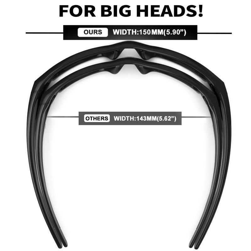 MAXJULI XL Z87 Wrap Around Sunglasses for Big Wide Heads Men TR90 Ultralight UV400 Protection Safety Glasses Z8236 (Black/Grey) - Image 3