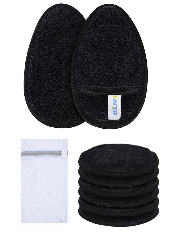SINLAND Reusable Makeup Remover Pads For Face,Eye,Lips Microfiber Gentle Facial Cleansing Cloths for All Skin Types Friendly for Makeup Remover With Laundry Bag Black Pack of 6 - Image 1