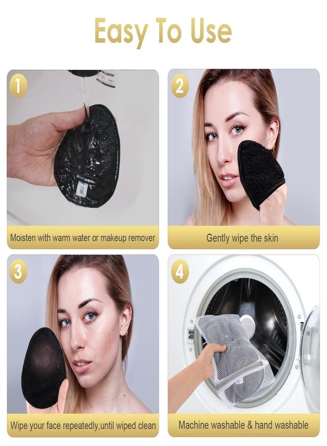 SINLAND Reusable Makeup Remover Pads For Face,Eye,Lips Microfiber Gentle Facial Cleansing Cloths for All Skin Types Friendly for Makeup Remover With Laundry Bag Black Pack of 6 - Image 3