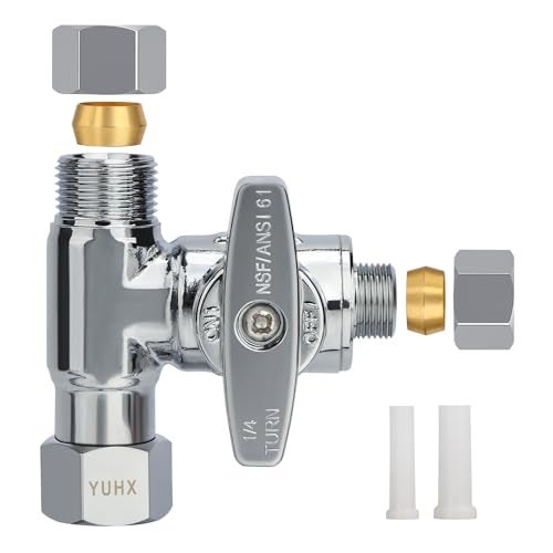 YUHX Brass Angle Stop Add-A-Tee Valve, 3/8 x 3/8 x 1/4 Compression Tee Valve,Feed Water Adapter for Refrigerators, Ice maker, Reverse Osmosis,RO Water Filter Systems, 3 Way Diverter Water Line Splitter - Image 1