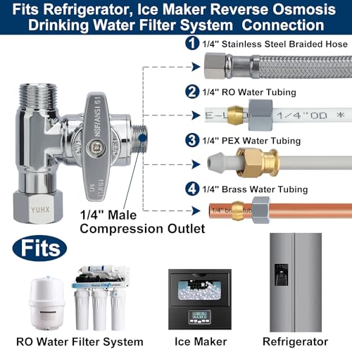 YUHX Brass Angle Stop Add-A-Tee Valve, 3/8 x 3/8 x 1/4 Compression Tee Valve,Feed Water Adapter for Refrigerators, Ice maker, Reverse Osmosis,RO Water Filter Systems, 3 Way Diverter Water Line Splitter - Image 4