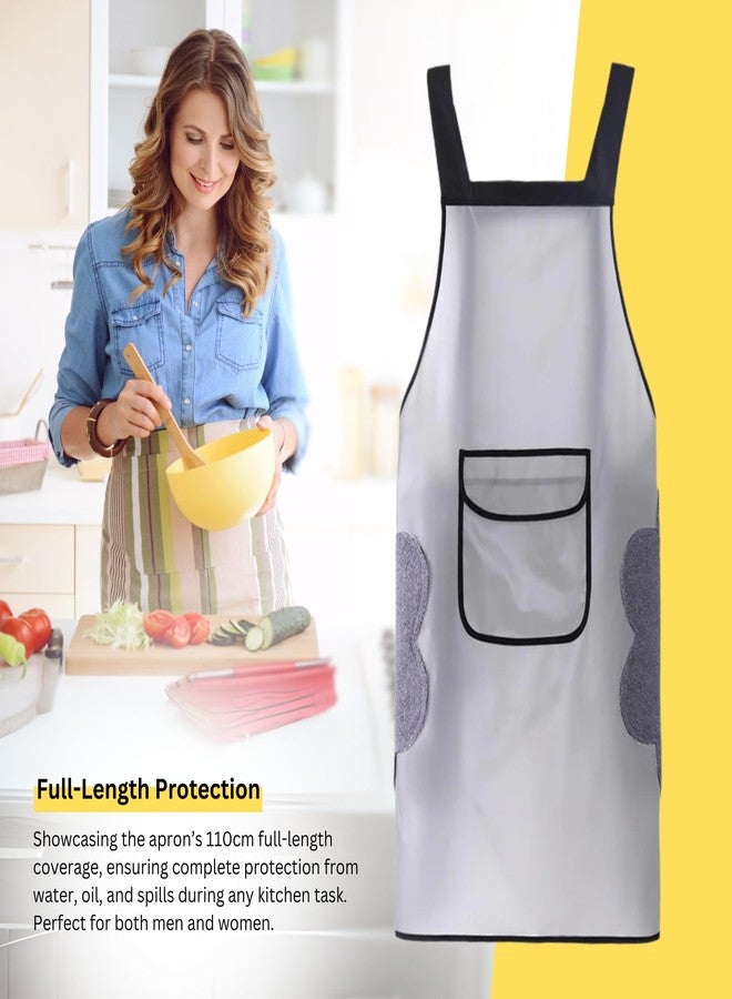 Home Essentials HomeEssentials Apron for Kitchen - Side Coral Velvet Towel for Wiping Hands/Waterproof & Oil Proof/Adjustable Strap/Pockets for Mobile,Kitchen Tools/Perfect Apron for Home, Restaurant - Image 3