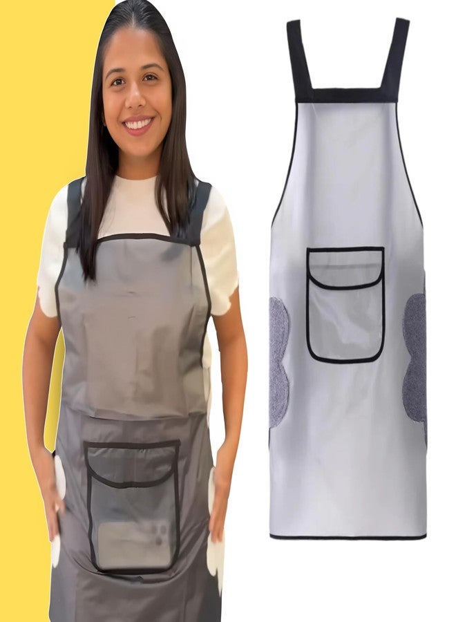 Home Essentials HomeEssentials Apron for Kitchen - Side Coral Velvet Towel for Wiping Hands/Waterproof & Oil Proof/Adjustable Strap/Pockets for Mobile,Kitchen Tools/Perfect Apron for Home, Restaurant - Image 2