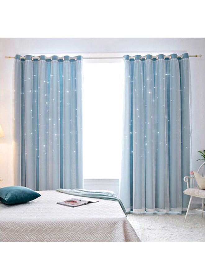 2-Panel Hollowed Out Star Shading Drape Purdah Window Curtain Set Blue 2.5 x 1meter