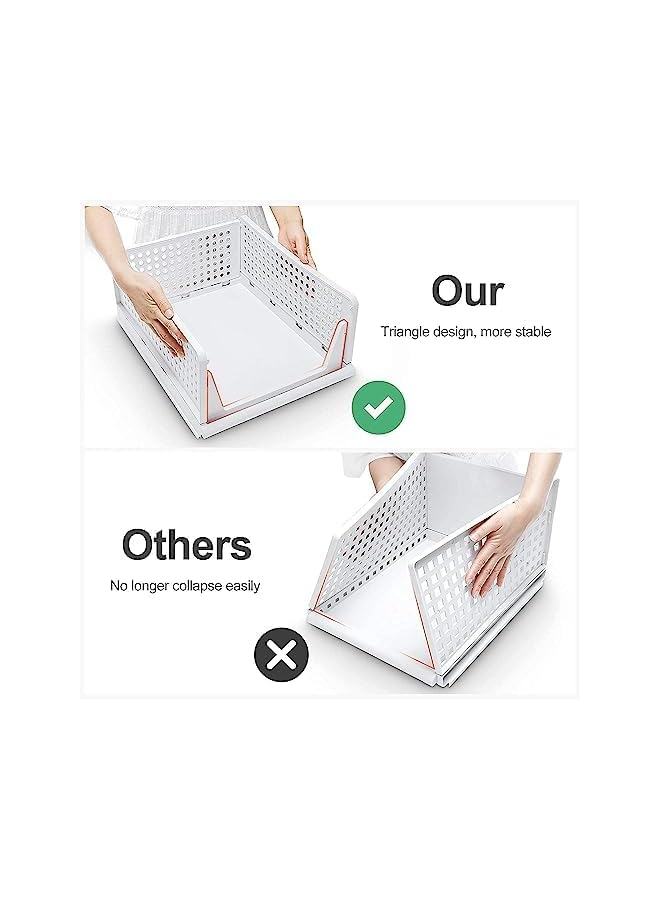 Green Tiger Stackable Plastic Storage Basket, 4-Pack Large Folding Wardrobe Storage Box with Pull Out Drawer Dividers, Foldable Closet Organizer for Home Office Bedroom Laundry Clothes Toys - Image 5