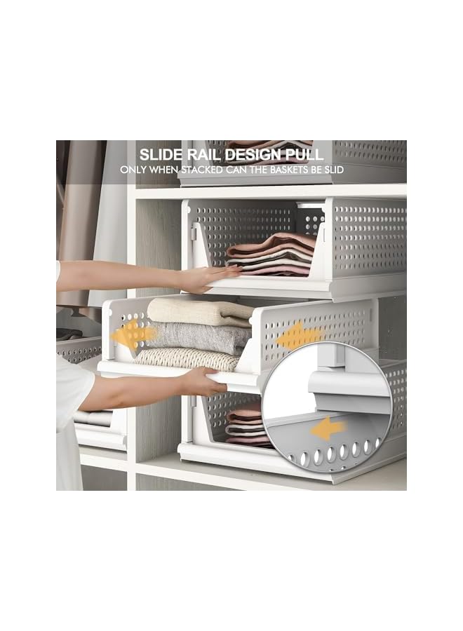 Green Tiger Stackable Plastic Storage Basket, 4-Pack Large Folding Wardrobe Storage Box with Pull Out Drawer Dividers, Foldable Closet Organizer for Home Office Bedroom Laundry Clothes Toys - Image 4