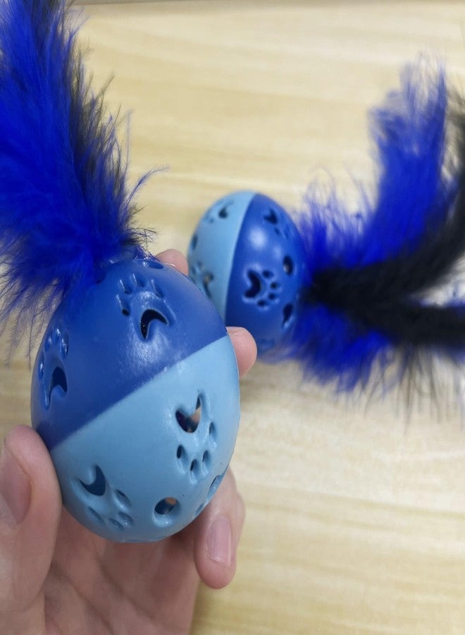 BeeSpring Cat Balls Interactive Cat Toy Feather Balls with Loud Bell Inside (2Pcs Blue) - Image 4