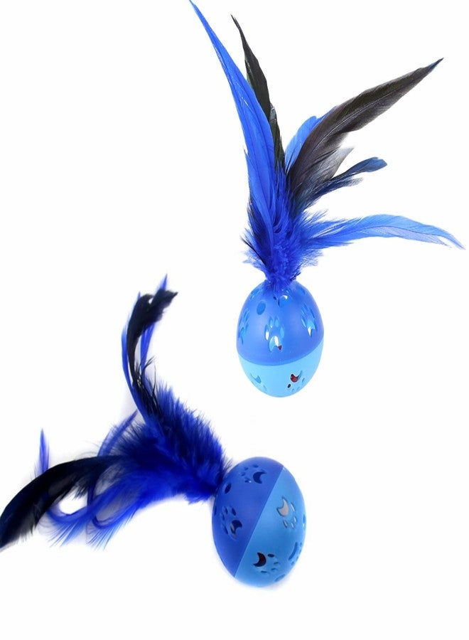 BeeSpring Cat Balls Interactive Cat Toy Feather Balls with Loud Bell Inside (2Pcs Blue) - Image 3
