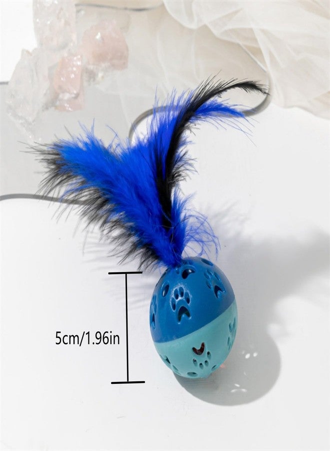 BeeSpring Cat Balls Interactive Cat Toy Feather Balls with Loud Bell Inside (2Pcs Blue) - Image 2