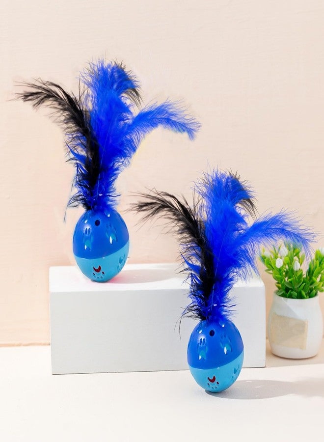 BeeSpring Cat Balls Interactive Cat Toy Feather Balls with Loud Bell Inside (2Pcs Blue) - Image 5
