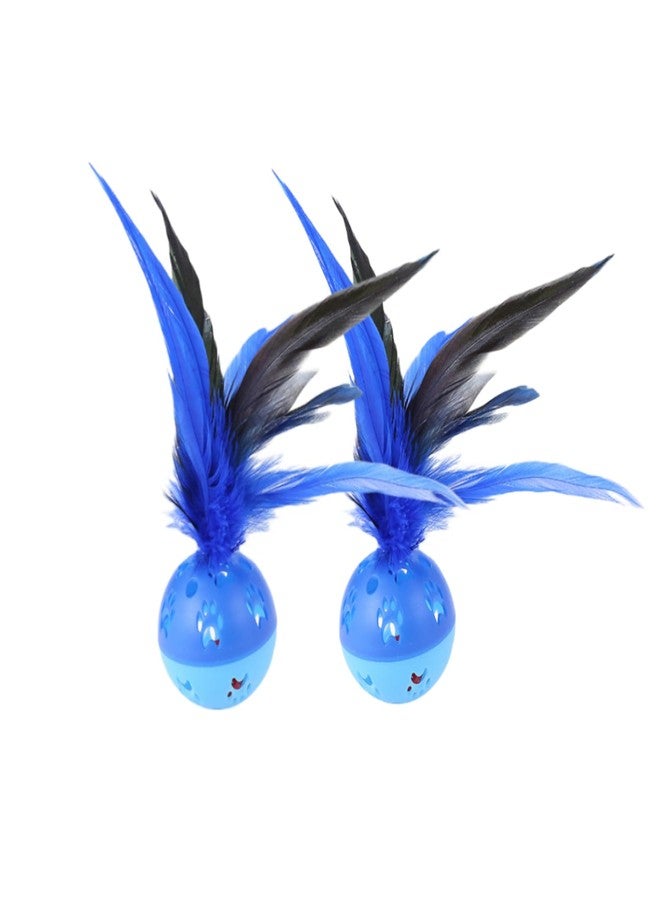 BeeSpring Cat Balls Interactive Cat Toy Feather Balls with Loud Bell Inside (2Pcs Blue) - Image 1