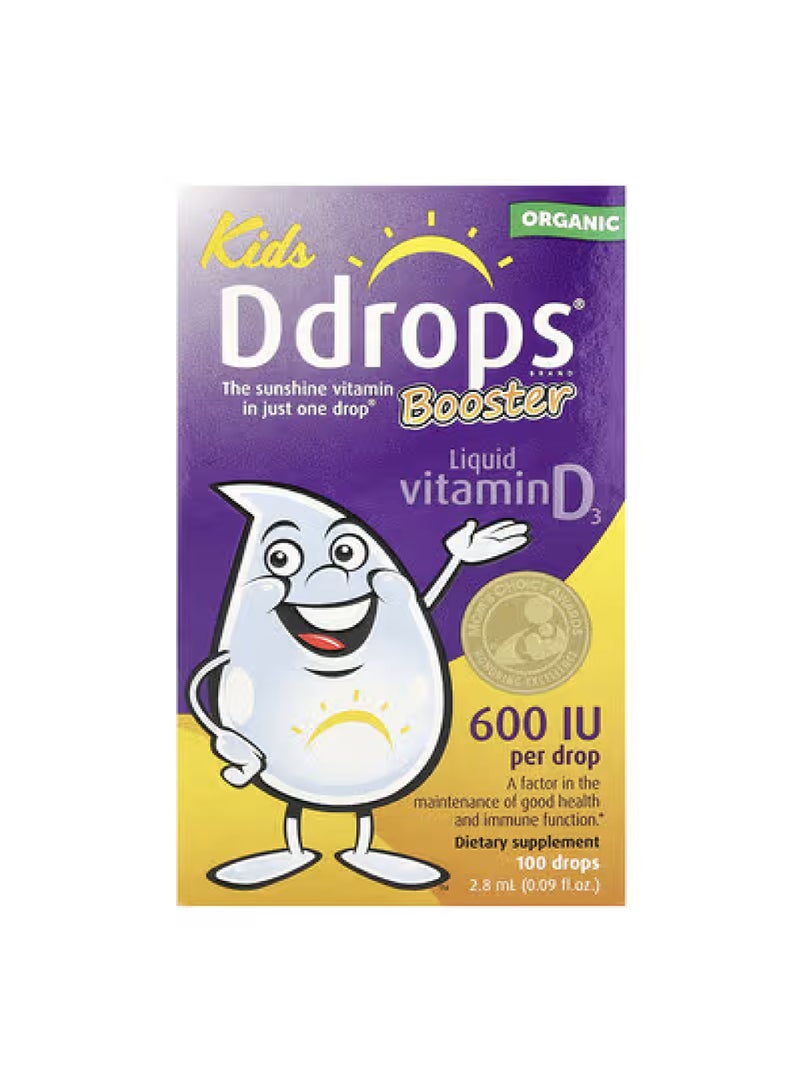 Ddrops Kids, Booster, Organic Liquid Vitamin D3, 15 mcg (600 IU), 0.09 fl oz (2.8 ml)
