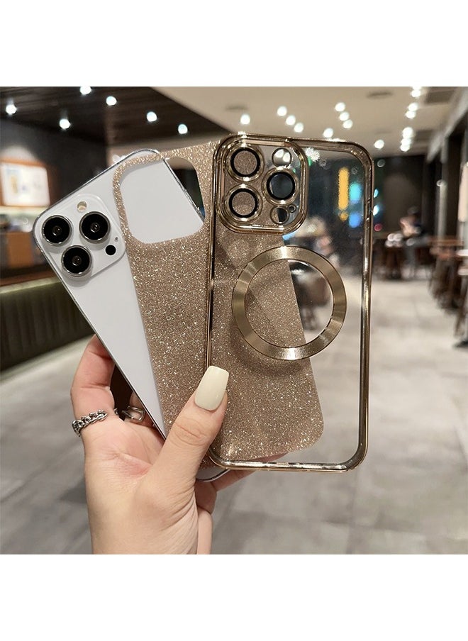 Generic - iPhone 15 Pro Max Case with Camera Lens Protector, Glitter Protective Case Compatible with Wireless Charging, Bling Plating Shockproof Protective Cover iPhone 15 Pro Max Case for Women & Men - Gold - Image 1