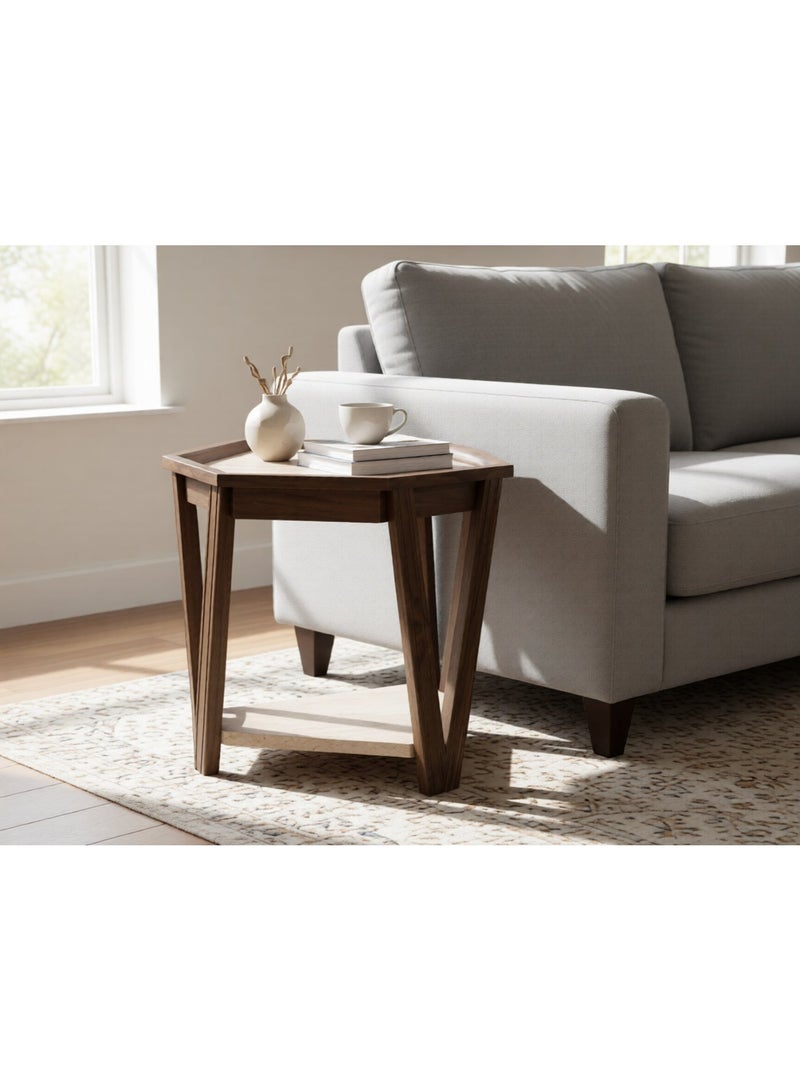 evistar High Quality Turkish Wood Ribbed Side Table For Living room, Outdoor, Bedroom - Image 1
