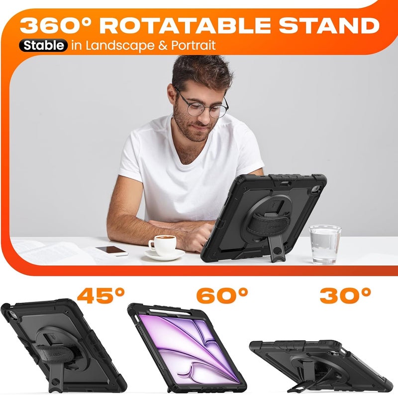 SEYMAC stock Case for iPad Mini 7 (A17 Pro) 2024 / Mini 6 8.3'' with Screen Protector Pencil Holder [Rotating Stand & Strap], Drop-Proof Case for iPad Mini 7th / 6th Generation 8.3", Black - Image 3
