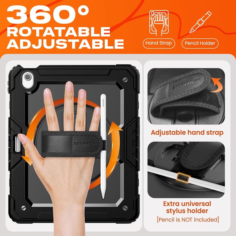 SEYMAC stock Case for iPad Mini 7 (A17 Pro) 2024 / Mini 6 8.3'' with Screen Protector Pencil Holder [Rotating Stand & Strap], Drop-Proof Case for iPad Mini 7th / 6th Generation 8.3", Black - Image 2