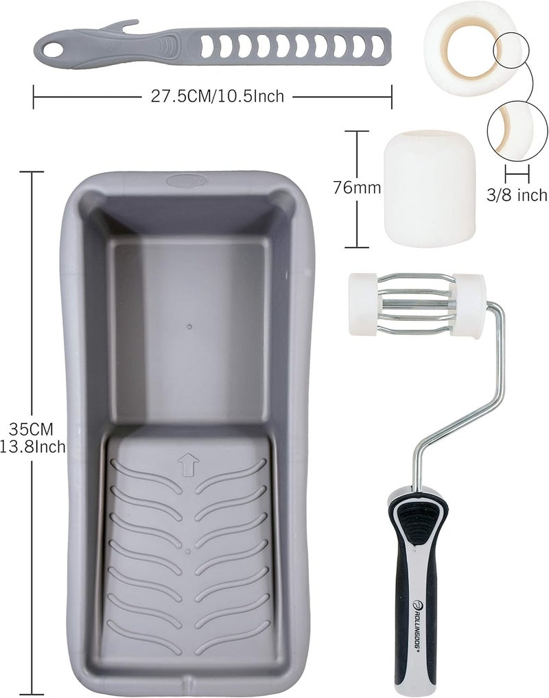 Rolling Dog Small Paint Roller Kit - 3 Inch Paint Roller Cover, Roller Frame with Tray, Paint Stir Bar House Painting Tool for Wall Ceiling Edge Painting - Image 2