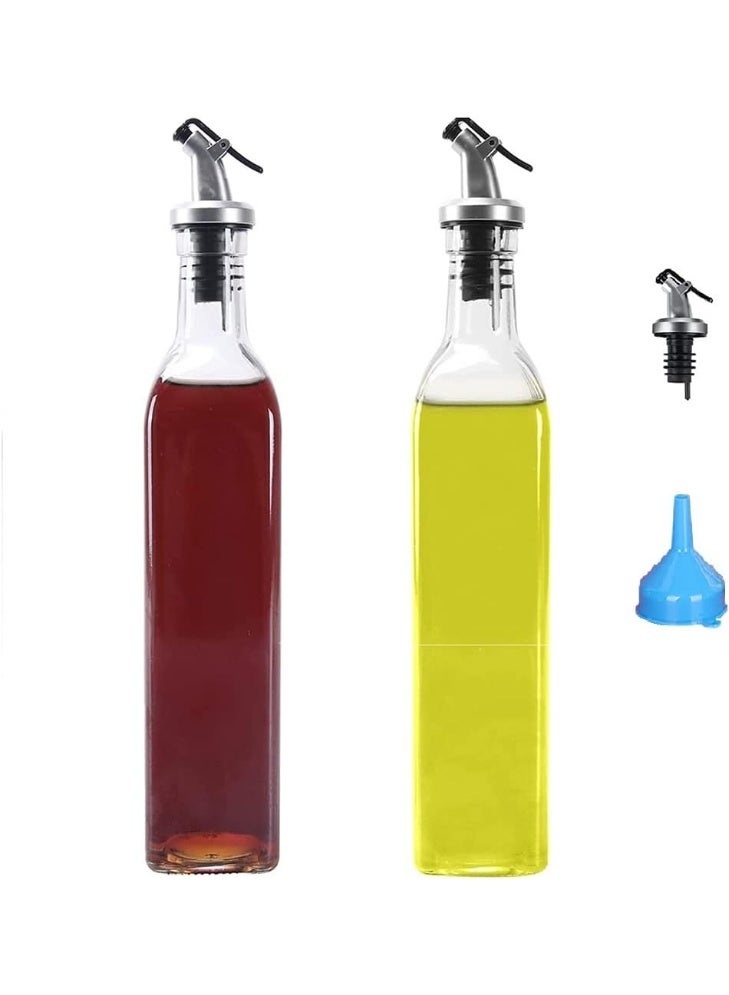 كيتشينو مجموعة زجاجات توزيع زيت الزيتون الزجاجية الشفافة من قطعتين - 17 اونصة/500 مل زجاجة زيت وخل شفافة مع قمع - Image 1