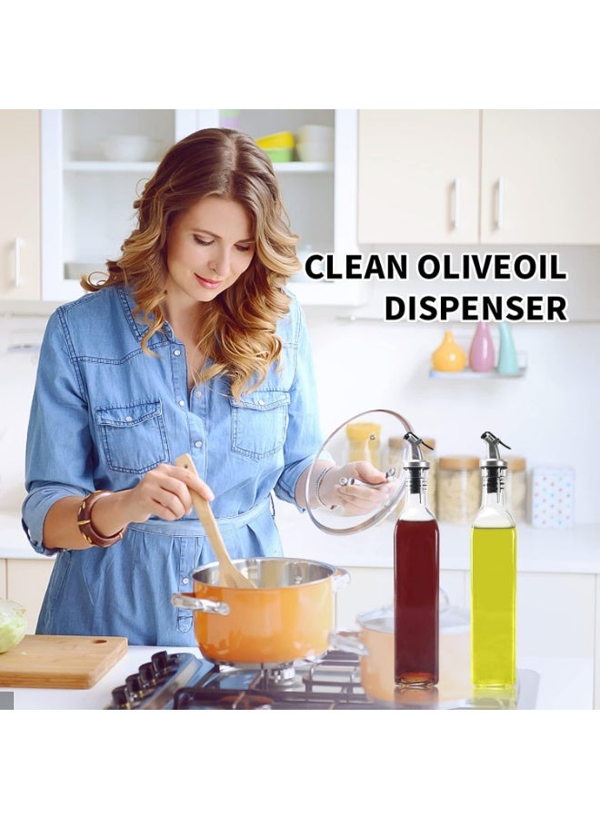 كيتشينو مجموعة زجاجات توزيع زيت الزيتون الزجاجية الشفافة من قطعتين - 17 اونصة/500 مل زجاجة زيت وخل شفافة مع قمع - Image 5