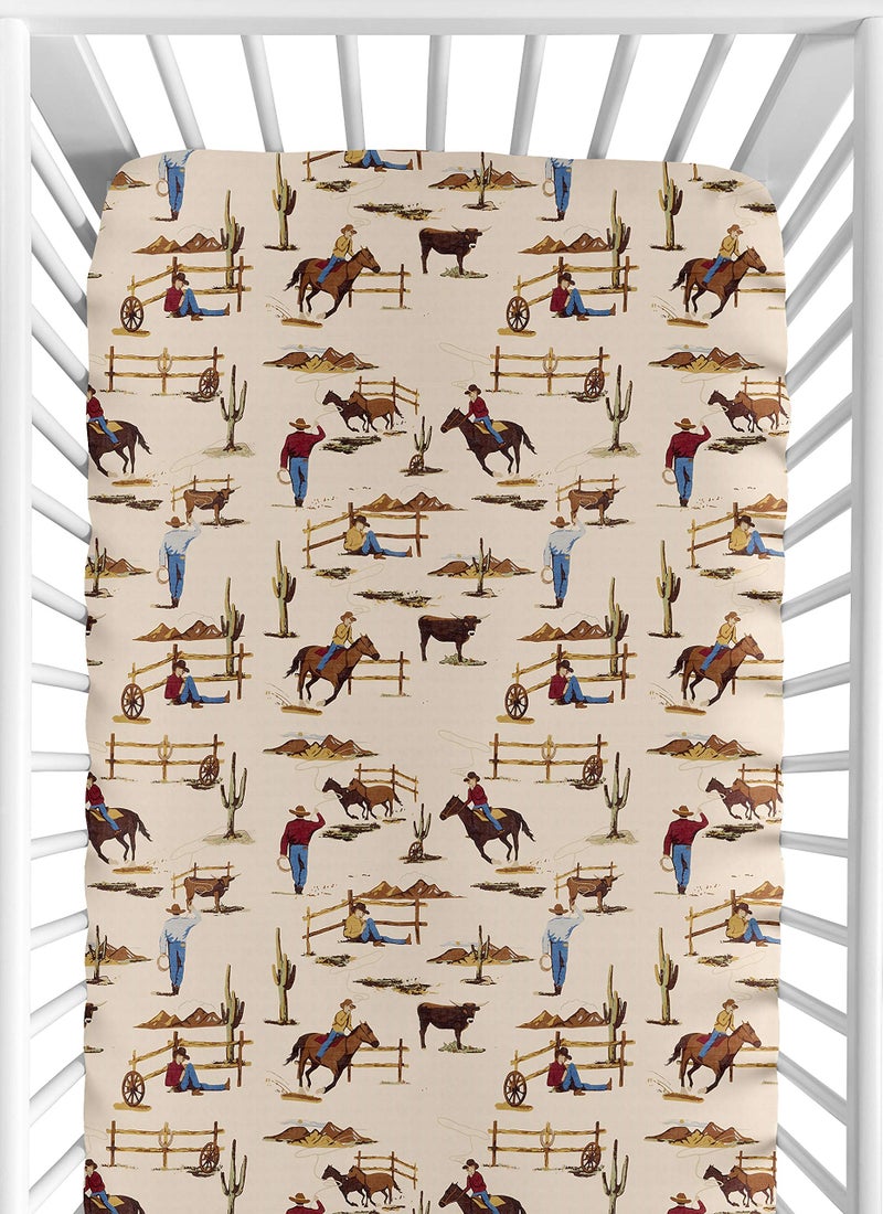 Sweet Jojo Designs Sweet Jojo Designs Wild West Boy Jersey Stretch Knit Baby Fitted Crib Sheet for Soft Toddler Bed Nursery  Red Blue Tan Western Cowboy Southern Country Horse 