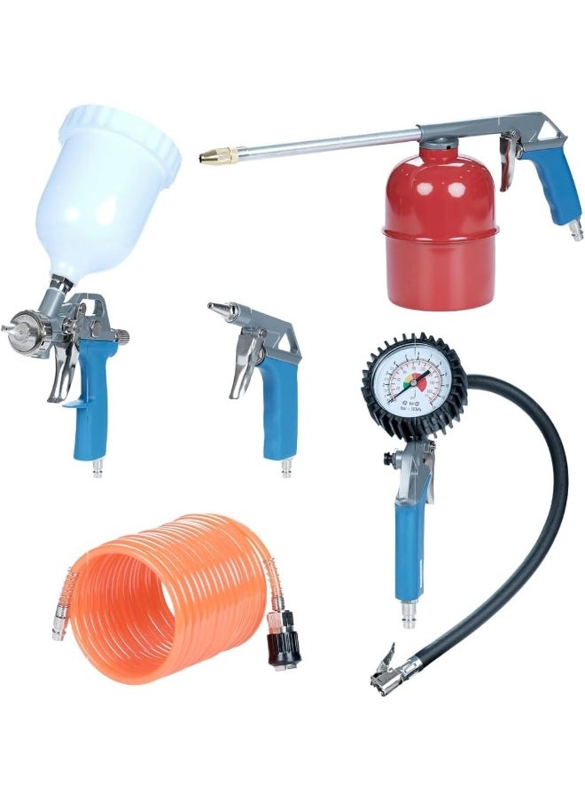 NORDBERG - Air Tool Kit 5 Pieces  Np05Kit, Tire Inflating Gun, Spray Gun, 5 M Spiral Hose, Blowing Gun, Air Gun, For Painting, Flushing And Blowing, For Inflating Tires - Image 1
