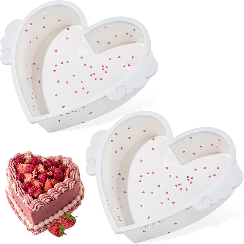 SJ 2P Silicone Heart Shaped Cake Pans with Metal Reinforced Frame, 10 Inch Nonstick Cake Pan, BPA Free Silicone Heart Cake Baking Mold for Oven Dishwasher Safe - Image 1
