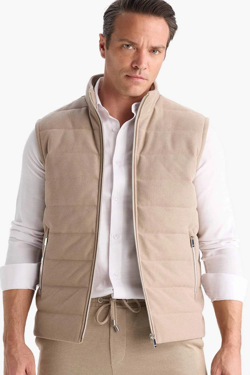 Slim Fit Stand Collar Lined Zippered Seasonal Spring Vest