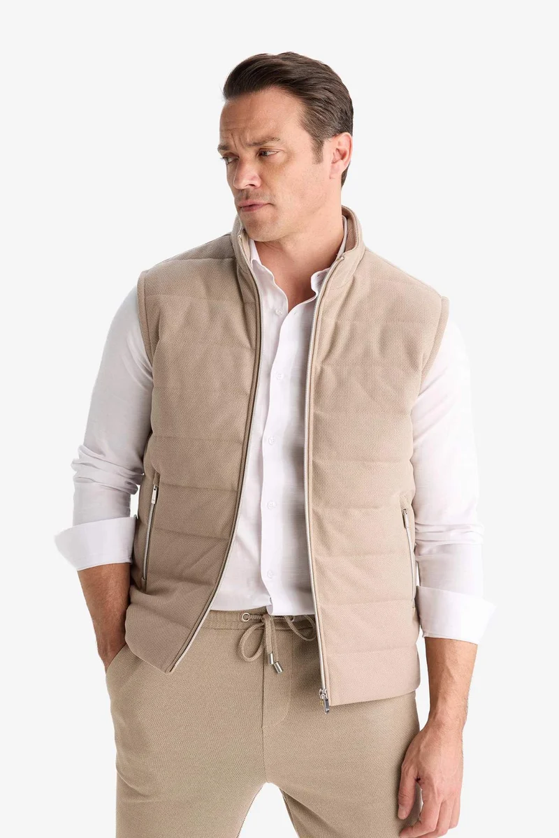 Defacto  Slim Fit Stand Collar Lined Zippered Seasonal Spring Vest for Men | Best Price UAE