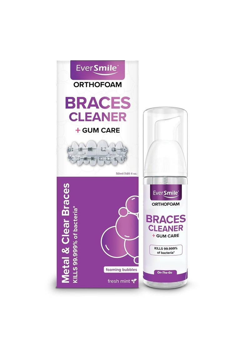 إيفر سمايل منظف ​​تقويم الأسنان من أورثوفوم، رغوة قابلة للتنظيف، تبيض الأسنان، تقضي على البكتيريا، تحارب البلاك ورائحة الفم الكريهة - تنظف تحت الأقواس المعدنية والسيراميكية والشفافة والأسلاك، 50 مل - Image 1