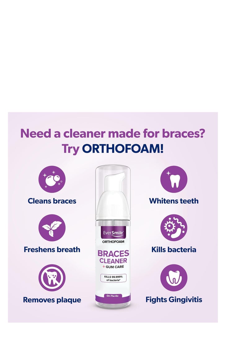 إيفر سمايل منظف ​​تقويم الأسنان من أورثوفوم، رغوة قابلة للتنظيف، تبيض الأسنان، تقضي على البكتيريا، تحارب البلاك ورائحة الفم الكريهة - تنظف تحت الأقواس المعدنية والسيراميكية والشفافة والأسلاك، 50 مل - Image 2