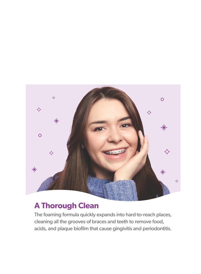 إيفر سمايل منظف ​​تقويم الأسنان من أورثوفوم، رغوة قابلة للتنظيف، تبيض الأسنان، تقضي على البكتيريا، تحارب البلاك ورائحة الفم الكريهة - تنظف تحت الأقواس المعدنية والسيراميكية والشفافة والأسلاك، 50 مل - Image 3