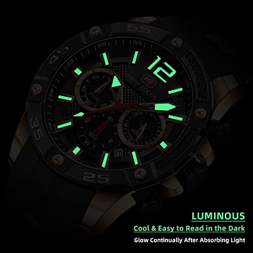 MF MINI FOCUS MINI Focus Men Watches Unique Casual Wristwatch (Chronograph/Waterproof/Luminous/Calendar/24 Hours) Silicon Band Fashion Watches for Men (Black) - Image 4
