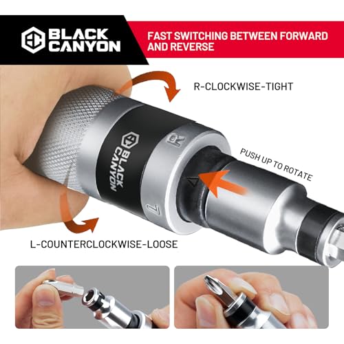 BLACK CANYON 1/2" S2 Hand Impact Screwdriver, 12-Pieces Tip Styles Slotted, Phillips, Hex, Manual Reversible Impact Driver, Disengage Rusted Fasteners or Frozen Bolts, Ideal Hand Tool for Men, Dad - Image 4