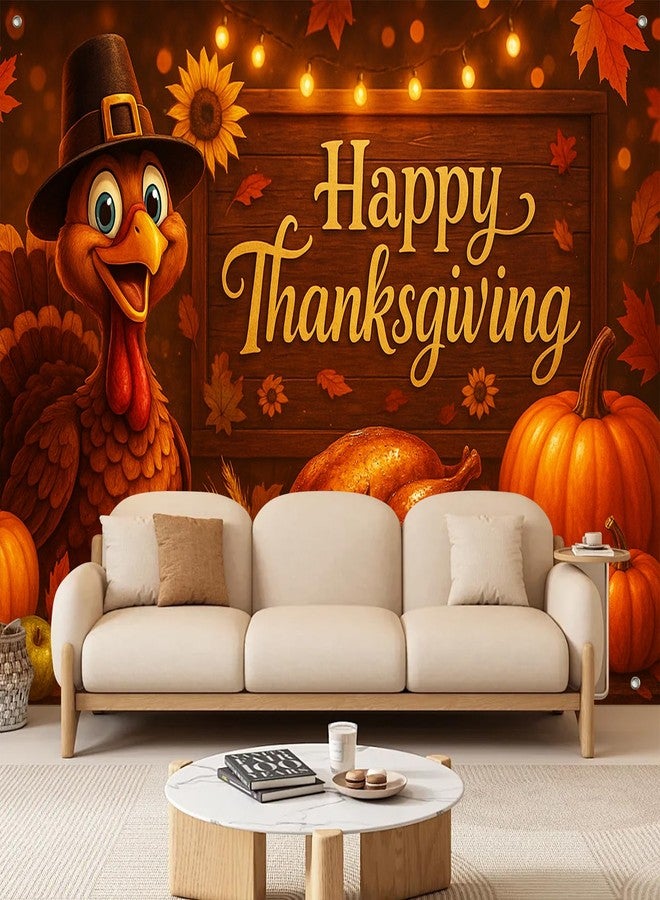 BlissYard Fall Thanksgiving Backdrop Banner Happy Thanksgiving Turkey & Harvest Design Ideal for Fall Party Decor Photo Booth Backgrounds Holiday Celebrations Indoor Outdoor Decor Supplies - Image 2
