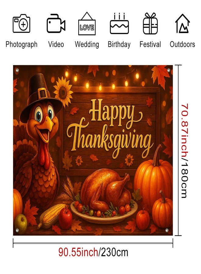 BlissYard Fall Thanksgiving Backdrop Banner Happy Thanksgiving Turkey & Harvest Design Ideal for Fall Party Decor Photo Booth Backgrounds Holiday Celebrations Indoor Outdoor Decor Supplies - Image 3