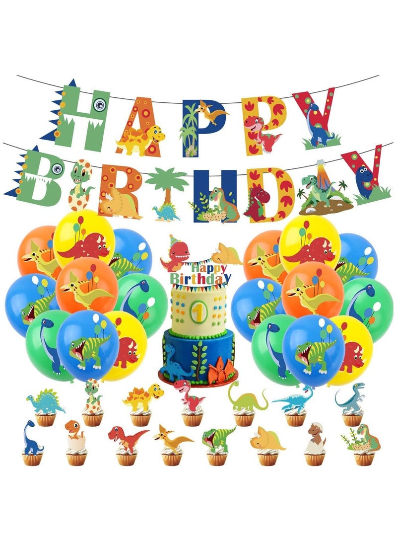 DUNISO مجموعة زينة عيد ميلاد بموضوع الديناصورات بالونات لافتات لوازم عيد ميلاد سعيد بالونات لتزيين الحفلات، مناسبة لحفلات استقبال المواليد وزينة عيد ميلاد الأولاد - Image 1