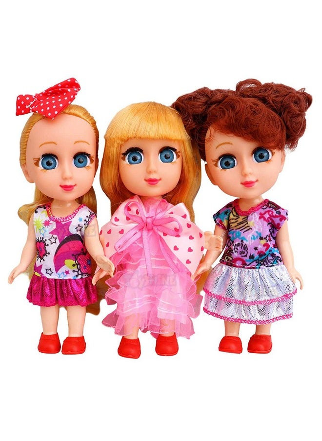 Toyshine Toyshine Pack of 3 Cuties Doll Set for Kids, 6 Inches, PVC Non-Toxic Material, Assorted Dress Design  - Image 1