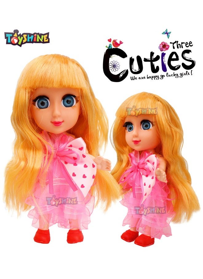 Toyshine Toyshine Pack of 3 Cuties Doll Set for Kids, 6 Inches, PVC Non-Toxic Material, Assorted Dress Design  - Image 3