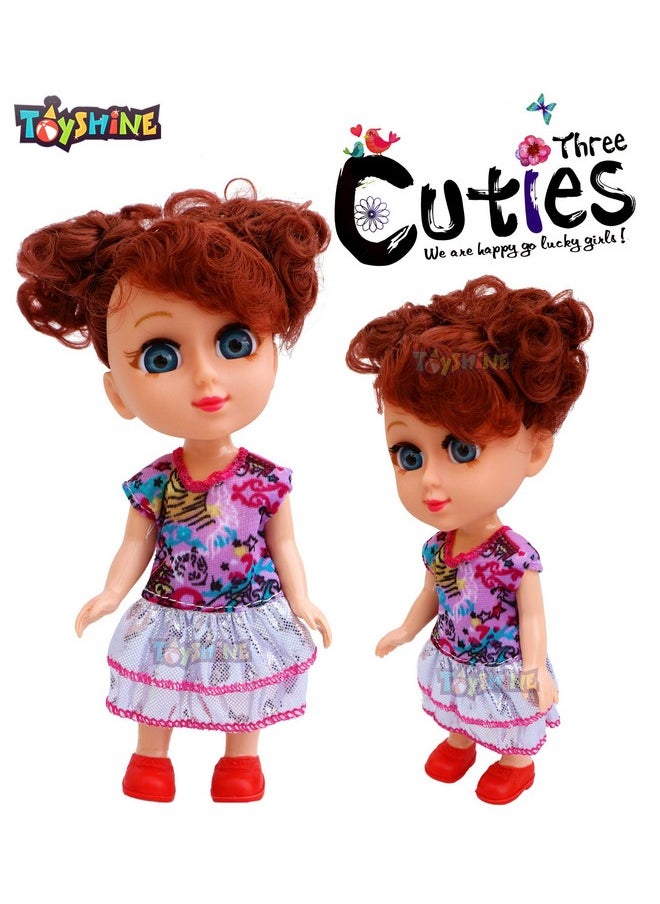 Toyshine Toyshine Pack of 3 Cuties Doll Set for Kids, 6 Inches, PVC Non-Toxic Material, Assorted Dress Design  - Image 2