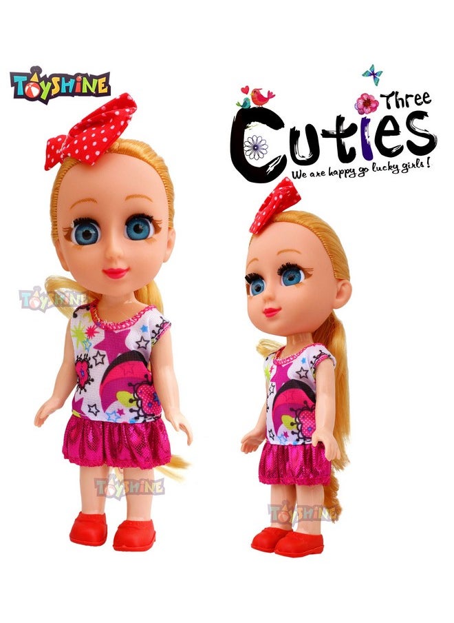 Toyshine Toyshine Pack of 3 Cuties Doll Set for Kids, 6 Inches, PVC Non-Toxic Material, Assorted Dress Design  - Image 4