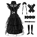 Moiegouct Black Princess Costume Dress Up Costume for Toddler Girls Halloween Cosplay Party Outfit for Kids Girls with Wig Belts Socks Golves 45T - Image 3