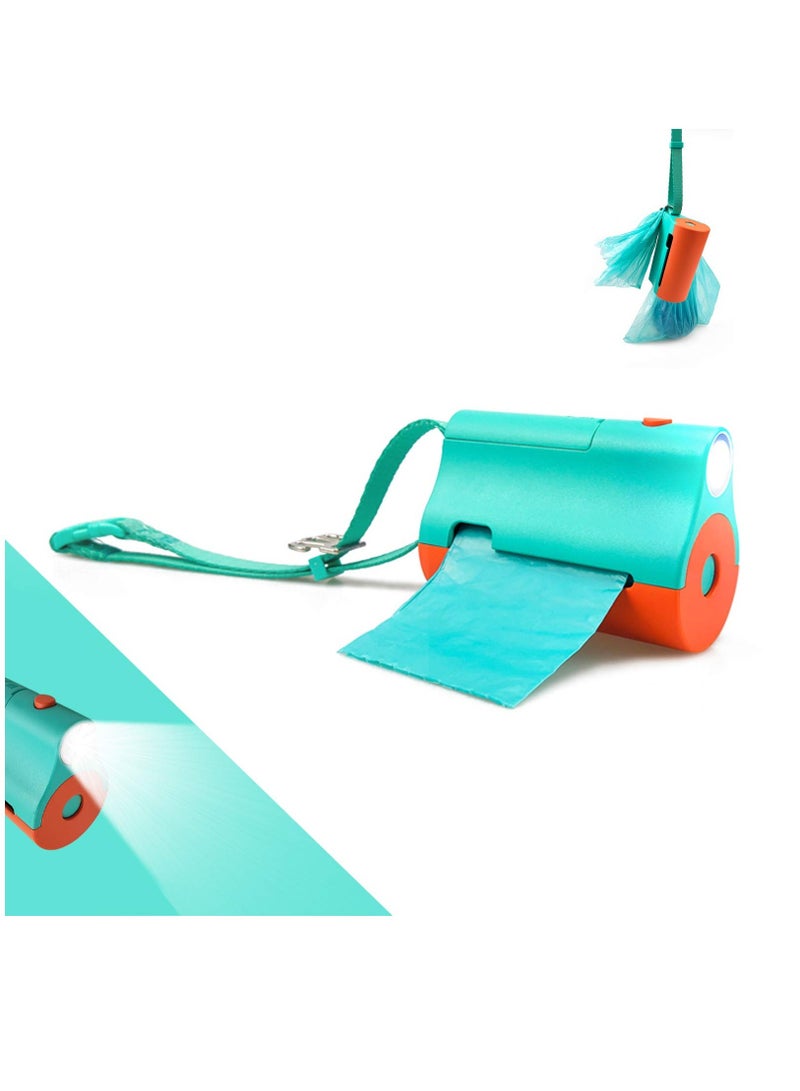 SOLARAE 3 in 1 Dog Poop Bags Holder with Built-in LED Flashlight for Leash and Metal Clip for Hanging Used Bags Bi-Color Dog Waste Bags Dispenser with Wristler, 1 Holder, Blue&Orange, Batteries Not Included - Image 1
