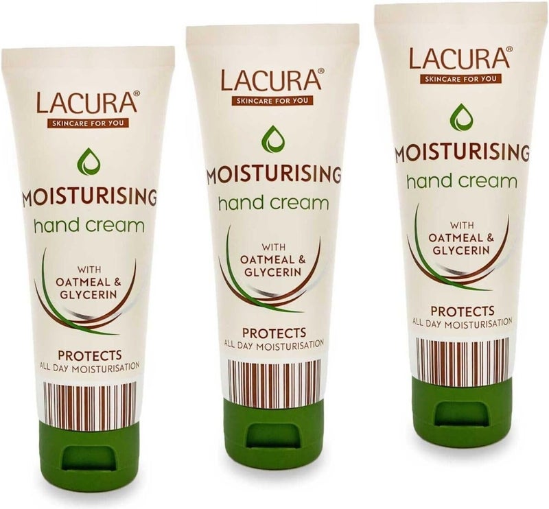 Aldi Lacura Moisturising Hand Cream With Oatmeal Glycerin All Day Moisturising 75mL x3