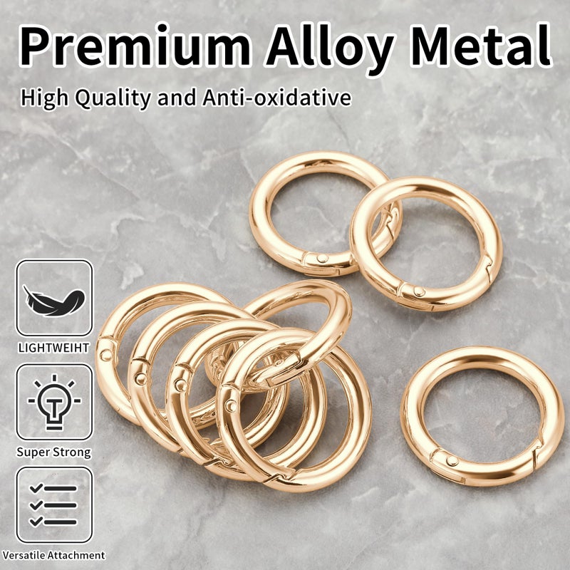 Gkeygo Key Ring Clip, 1 Inch Keychain Rings, 8 Pack Round Carabiner Clip for Keys, Buckle, Bags, Purses - Key Chain Hooks Replacement Keychains Lanyard DIY Crafts, Light Gold - Image 2