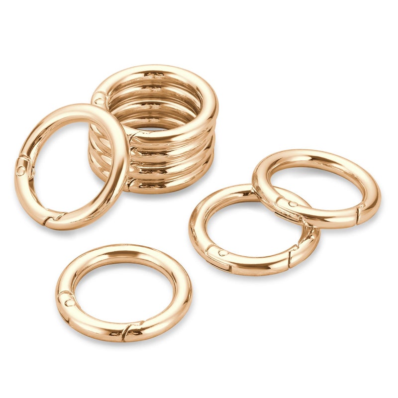 Gkeygo Key Ring Clip, 1 Inch Keychain Rings, 8 Pack Round Carabiner Clip for Keys, Buckle, Bags, Purses - Key Chain Hooks Replacement Keychains Lanyard DIY Crafts, Light Gold - Image 1