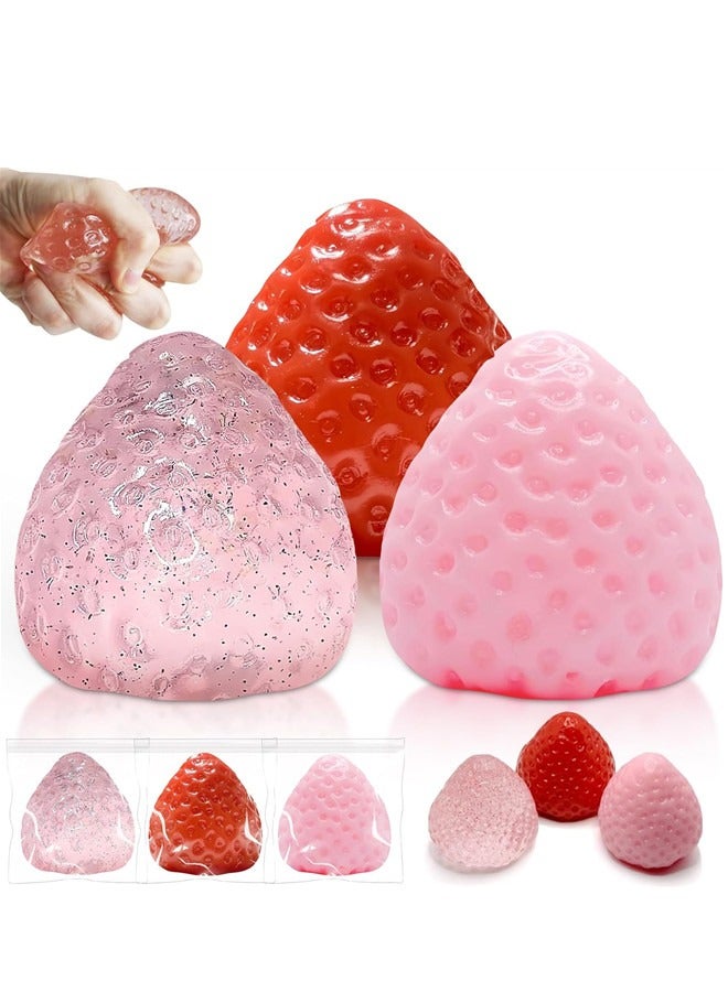 Osowake 3Pcs Big Taba Squishies Strawberry, Cute Strawberry Squeeze Toys, Upgrade Fruit Squishies, Kawaii Sticky Stress Toys, Clear Fidget Toys, OPP Packaging Gifts & Perfect Desk Accessory for Kids Adults - Image 1