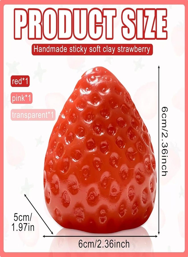 Osowake 3Pcs Big Taba Squishies Strawberry, Cute Strawberry Squeeze Toys, Upgrade Fruit Squishies, Kawaii Sticky Stress Toys, Clear Fidget Toys, OPP Packaging Gifts & Perfect Desk Accessory for Kids Adults - Image 2